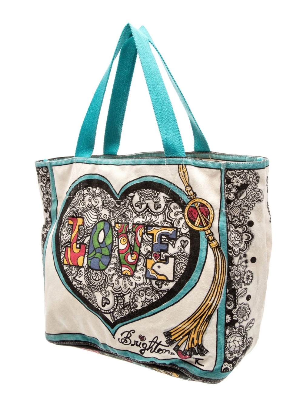 Brighton Canvas Heart Tote Bag Queen of Love Peace Summer Vacation Hippie
